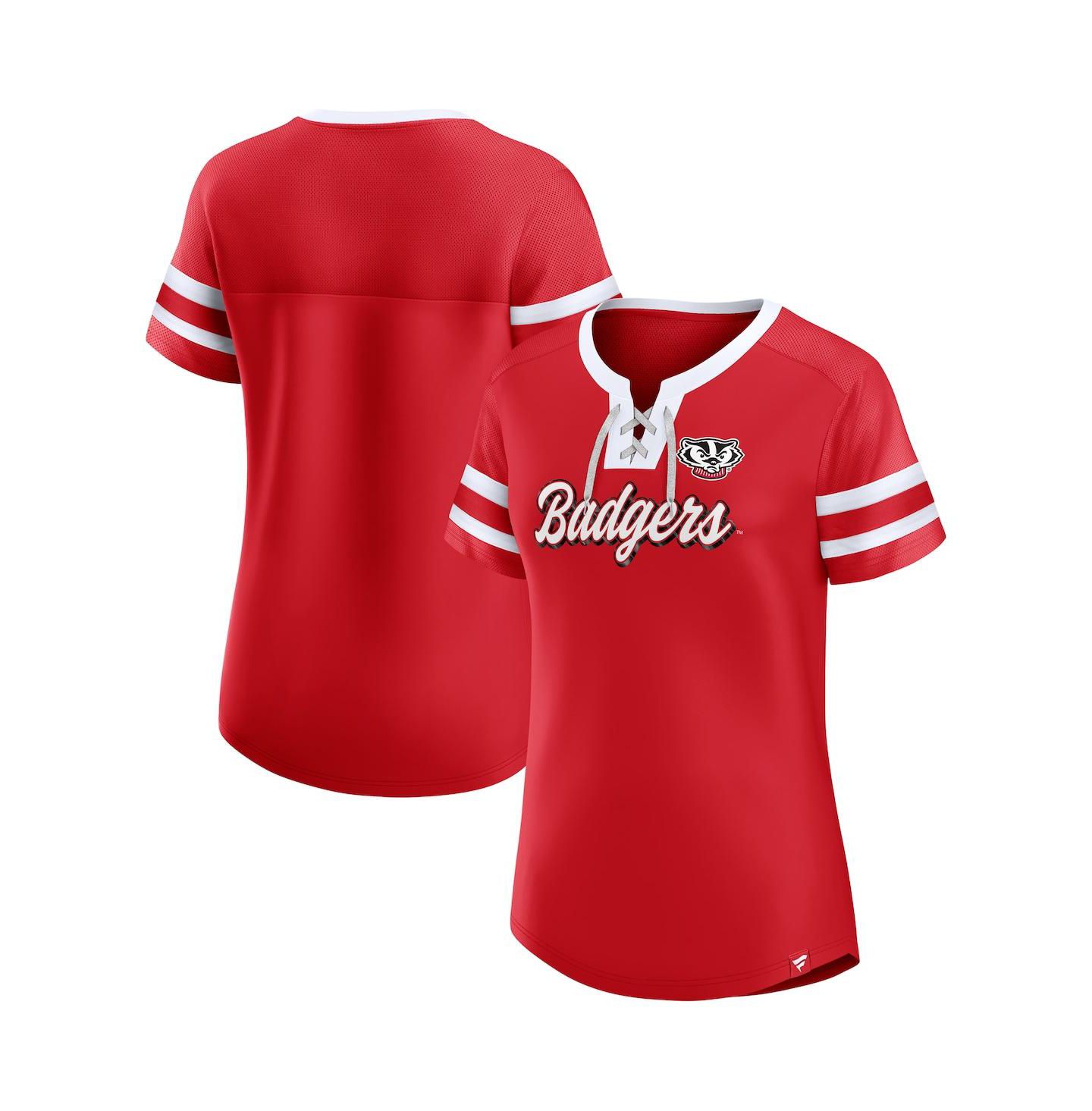 Женская футболка Fanatics Red Wisconsin Badgers Iconic Athena Lace-Up — фото 1