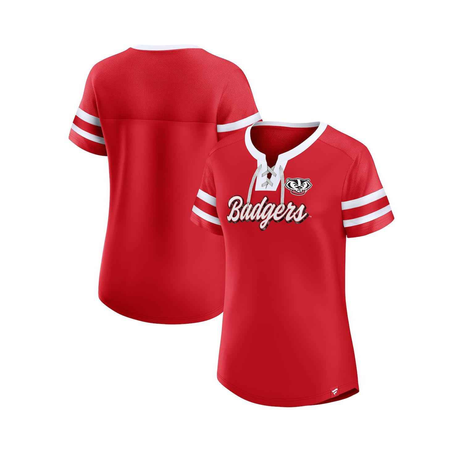 Women's Red Wisconsin Badgers Iconic Athena Lace-Up T-Shirt