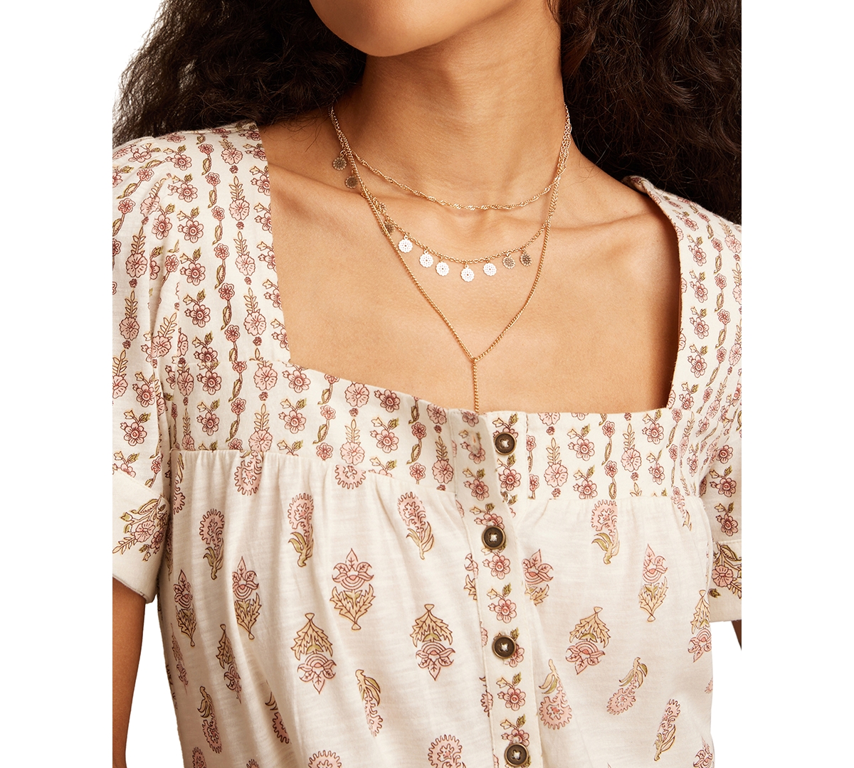 Lucky Brand Women's Block Print Button-front Top