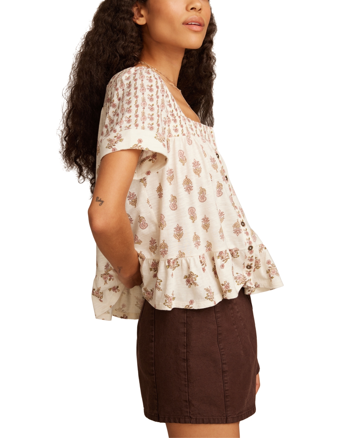 Lucky Brand Women's Block Print Button-front Top