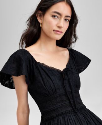 Women's Cotton V-Neck Fit & Flare Lace Dress, Exclusively at Macy's 