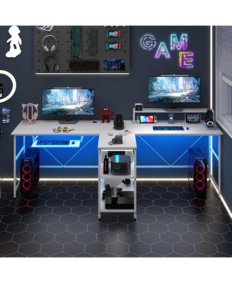 2-Person Reversible Computer Desk Long Office Desk with LED Lights