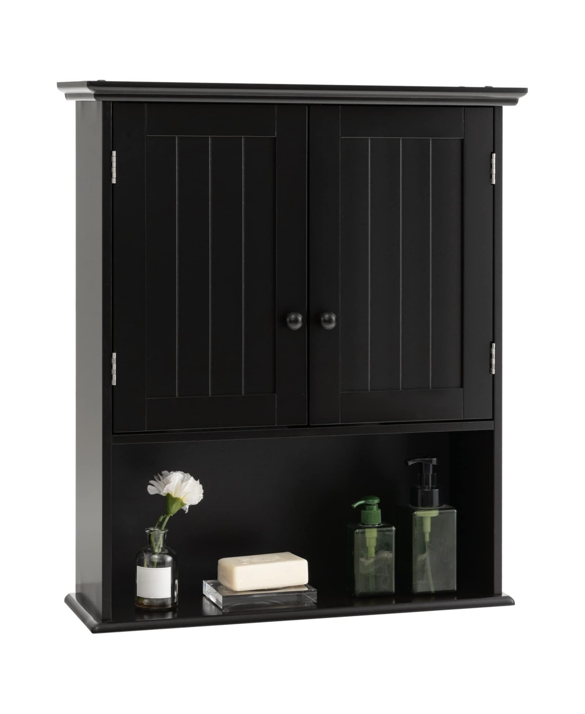 2-Door Wall Mount Bathroom Storage Cabinet with Open Shelf - Black