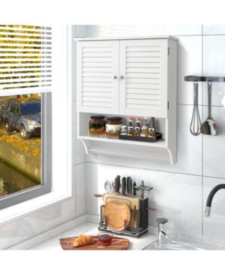 2-Doors Bathroom Wall-Mounted Medicine Cabinet with Towel Bar