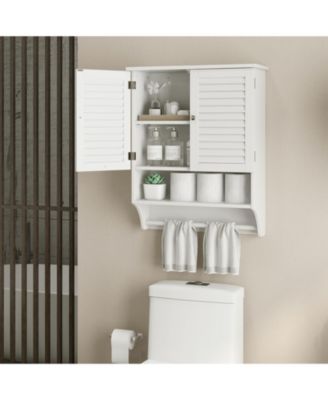 2-Doors Bathroom Wall-Mounted Medicine Cabinet with Towel Bar