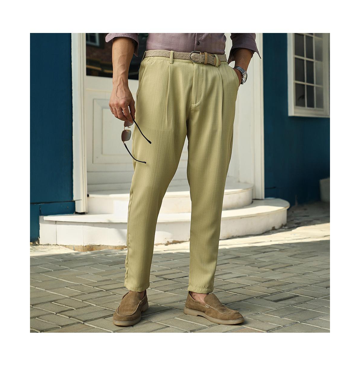 Campus Sutra Men's Lime Green Linen-blend Chino Trousers