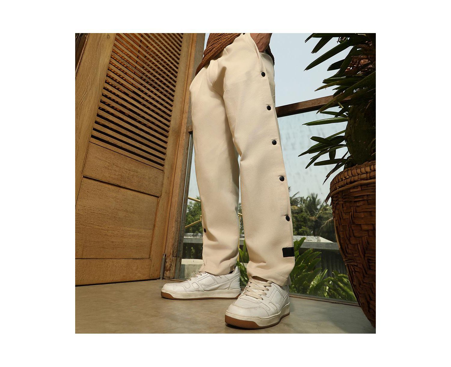 Men's Off-White Side-Snap Straight Trousers