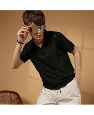 Мужская футболка-поло из текстурированного трикотажа цвета воронова крыла Campus Sutra черного цвета