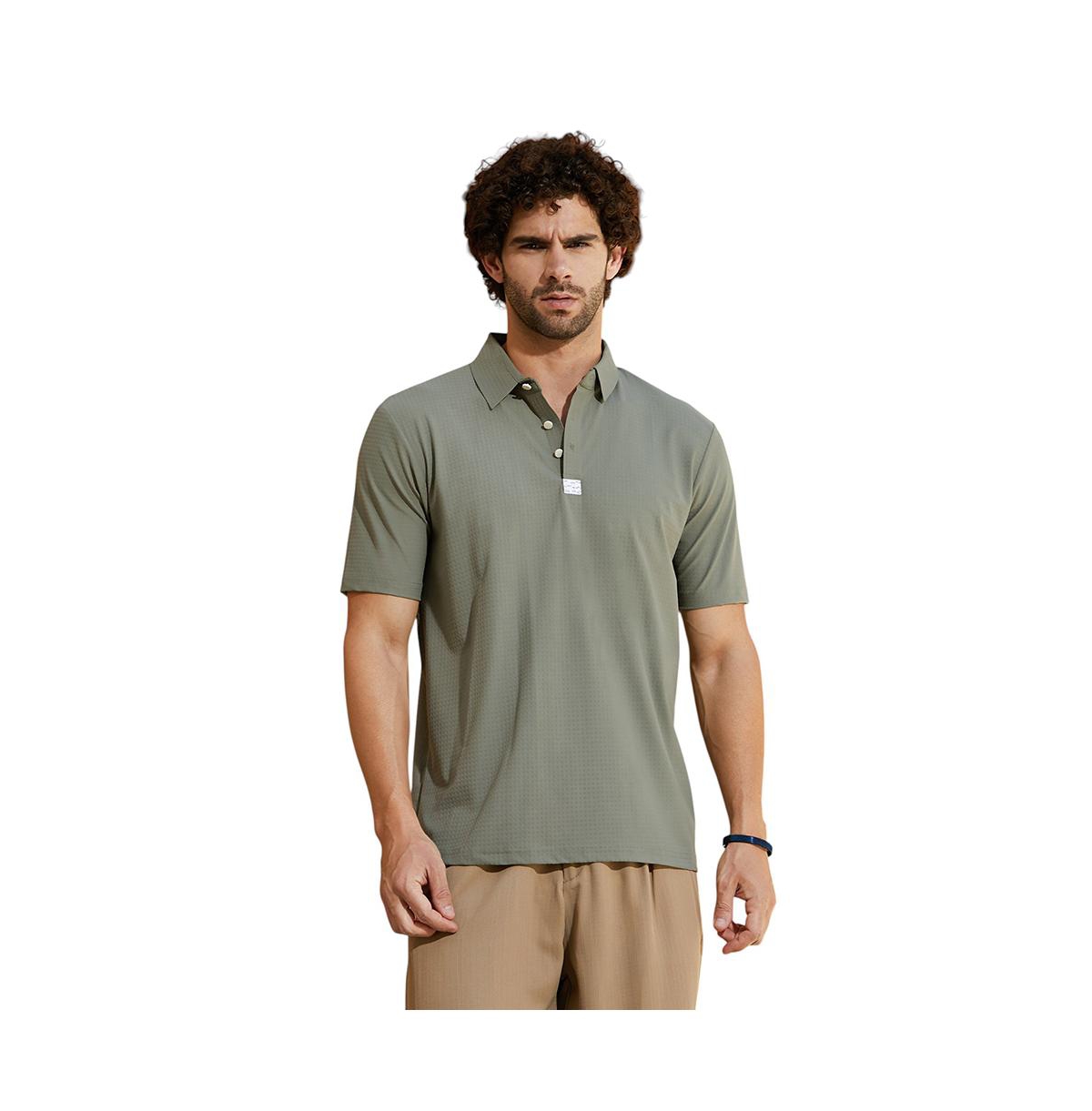 Campus Sutra Men's Olive Green Seamless Cuboid Polo T-Shirt - Green