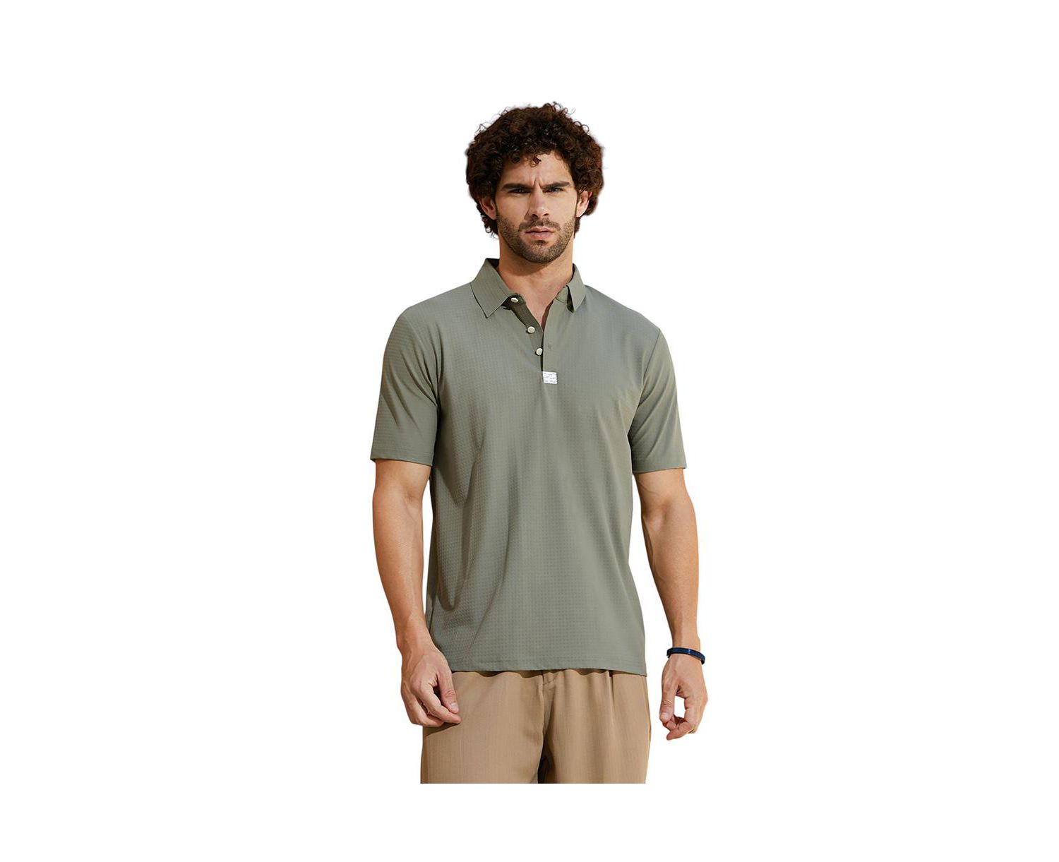 Men's Olive Green Seamless Cuboid Polo T-Shirt