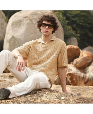 Мужская футболка-поло Campus Sutra темно-коричневого цвета с ромбами оверсайз от Campus Sutra