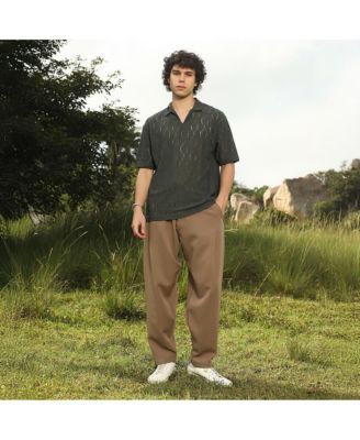 Men's Juniper Green Honeycomb-Knit Polo T-Shirt