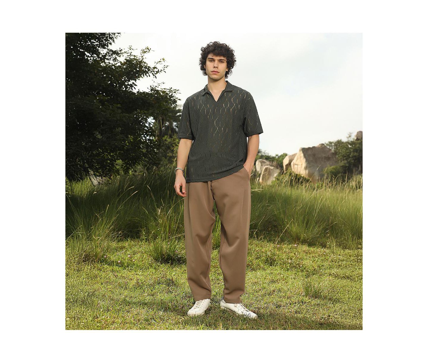 Мужская футболка Cahoot Campus Sutra Juniper Green Honeycomb-Knit Polo, цвет: Зелёный — фото 5