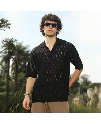 Мужская трикотажная футболка-поло Campus Sutra из оникса черного цвета в виде пчелиных сот