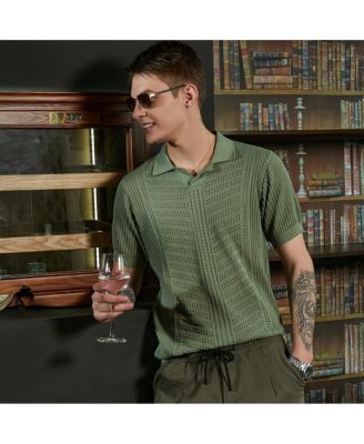 Мужская футболка поло из текстурированного трикотажа Campus Sutra оливково-зеленого цвета