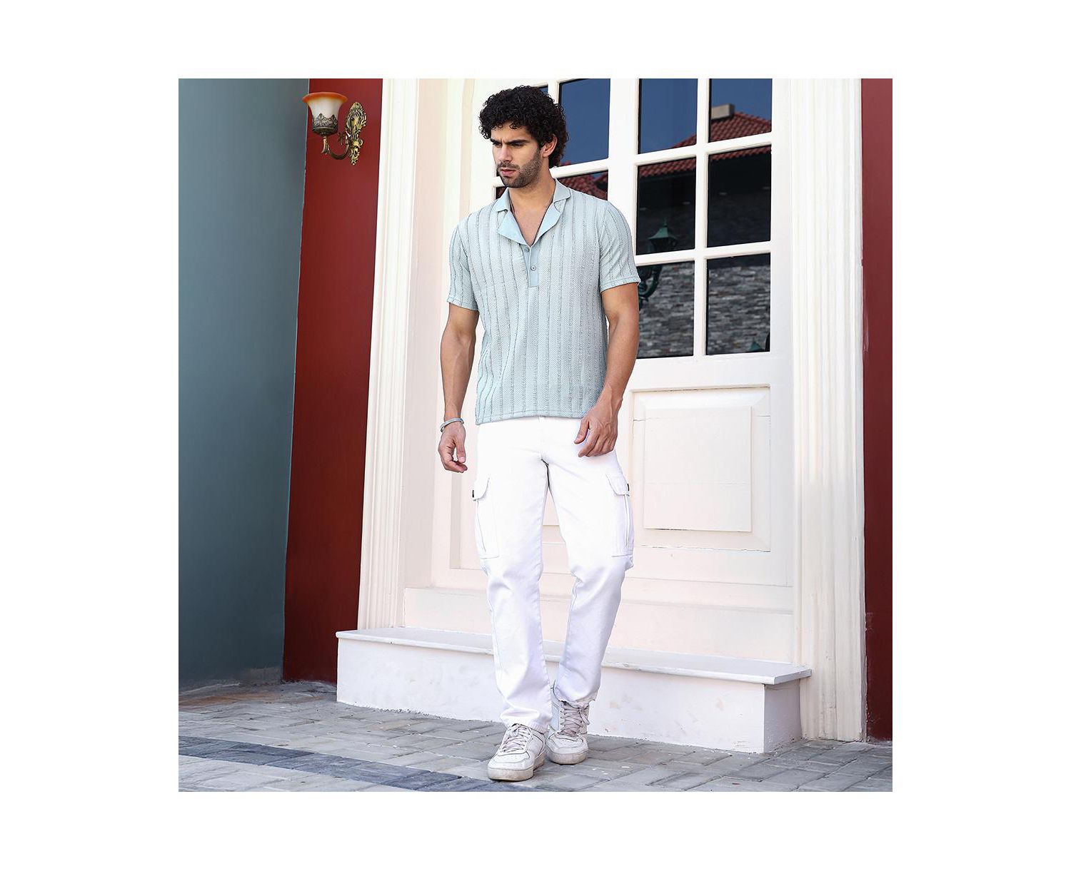 Men's Mint Green Wicker-Tactile Polo T-Shirt