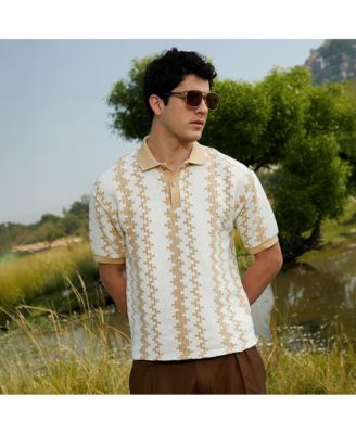 Мужская футболка-поло Campus Sutra бежевого и кремово-белого цвета в стиле инди-блок