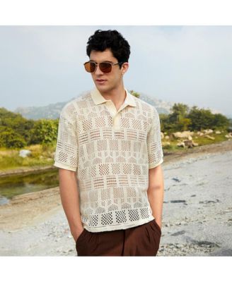 Мужская футболка-поло Campus Sutra бежевого цвета в стиле геобохо оверсайз от Campus Sutra