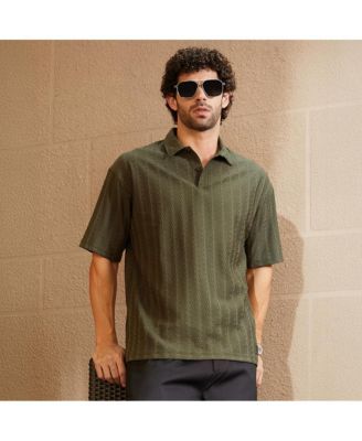 Campus Sutra Mens Army Green Spiralknot-Tactile Oversized Polo T-Shirt 7790₽