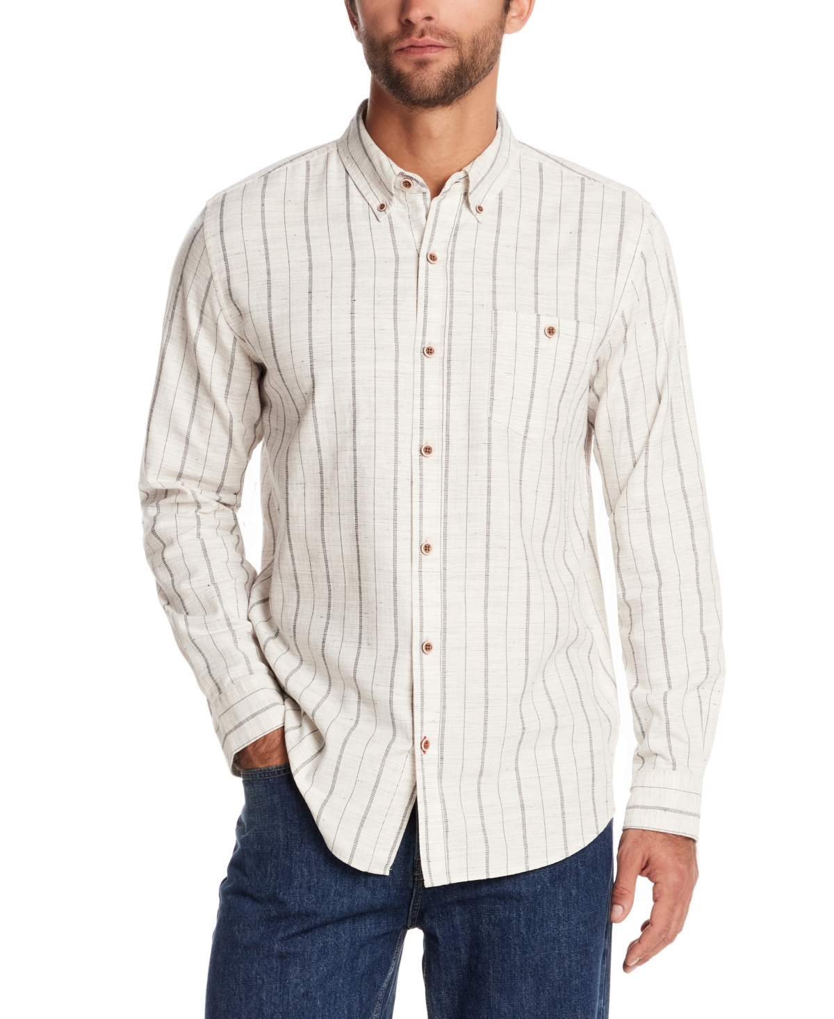 Weatherproof Vintage Men's Long Sleeve Striped Textured Button-down Shirt In Multi