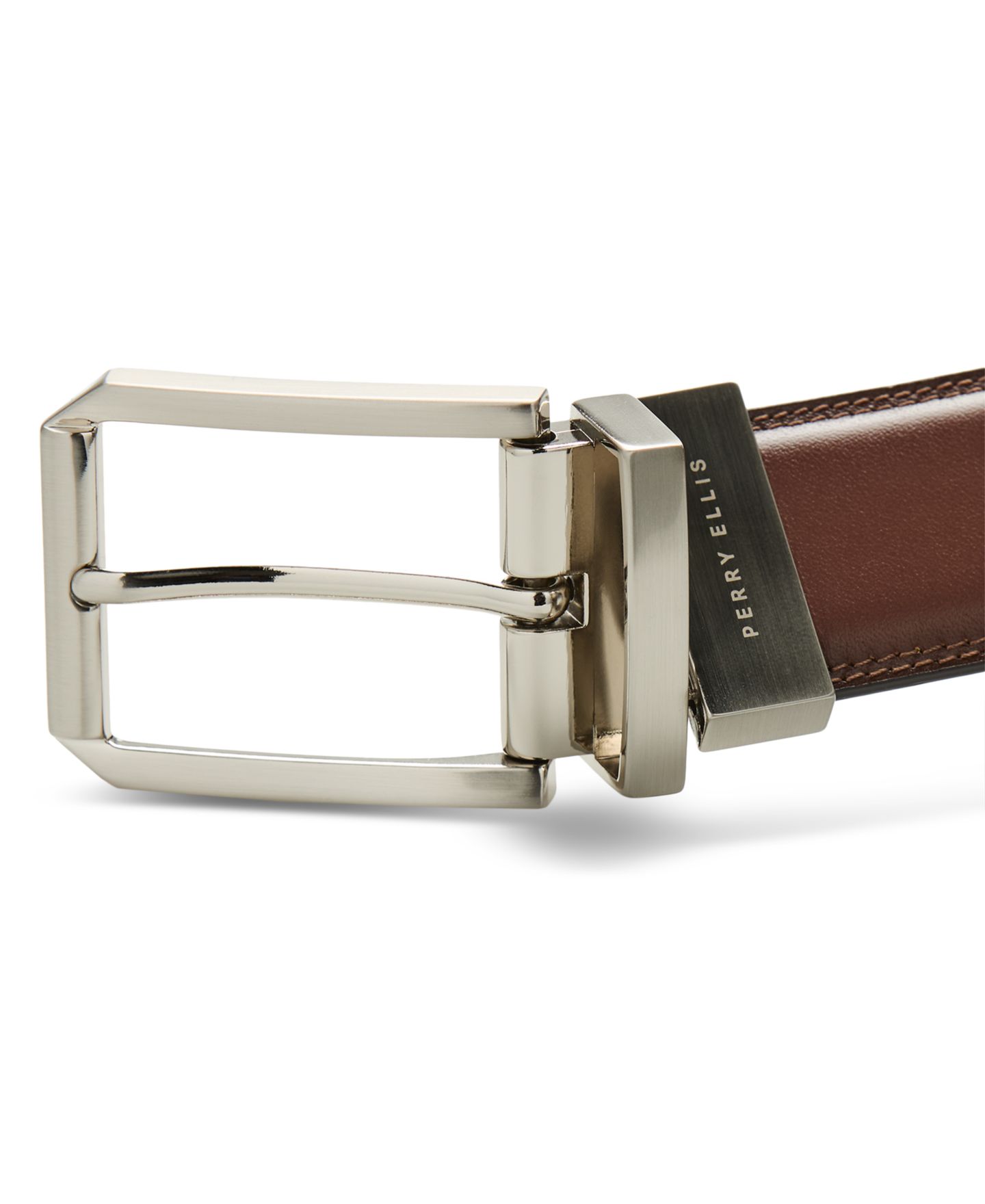 Мужской ремень Perry Ellis Portfolio Leather Halfmoon Belt, цвет: Oxford — фото 3