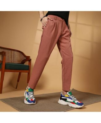 Мужские брюки Campus Sutra терракотово-коричневого цвета в складку, сшитые на заказ