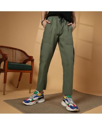 Мужские однотонные брюки Campus Sutra оливково-зеленого цвета