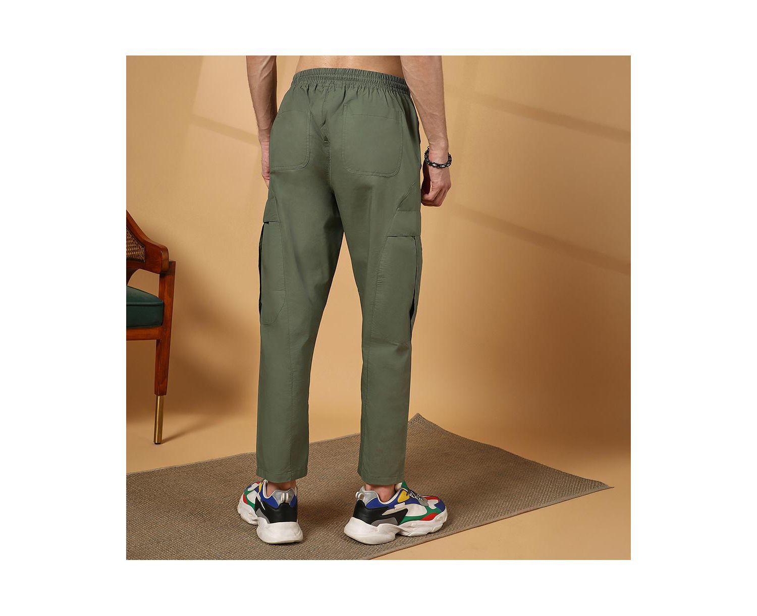 Men's Olive Green Solid Utility Trousers