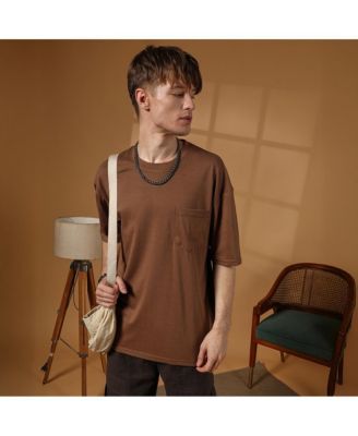 Мужская однотонная футболка оверсайз шоколадно-коричневого цвета Campus Sutra