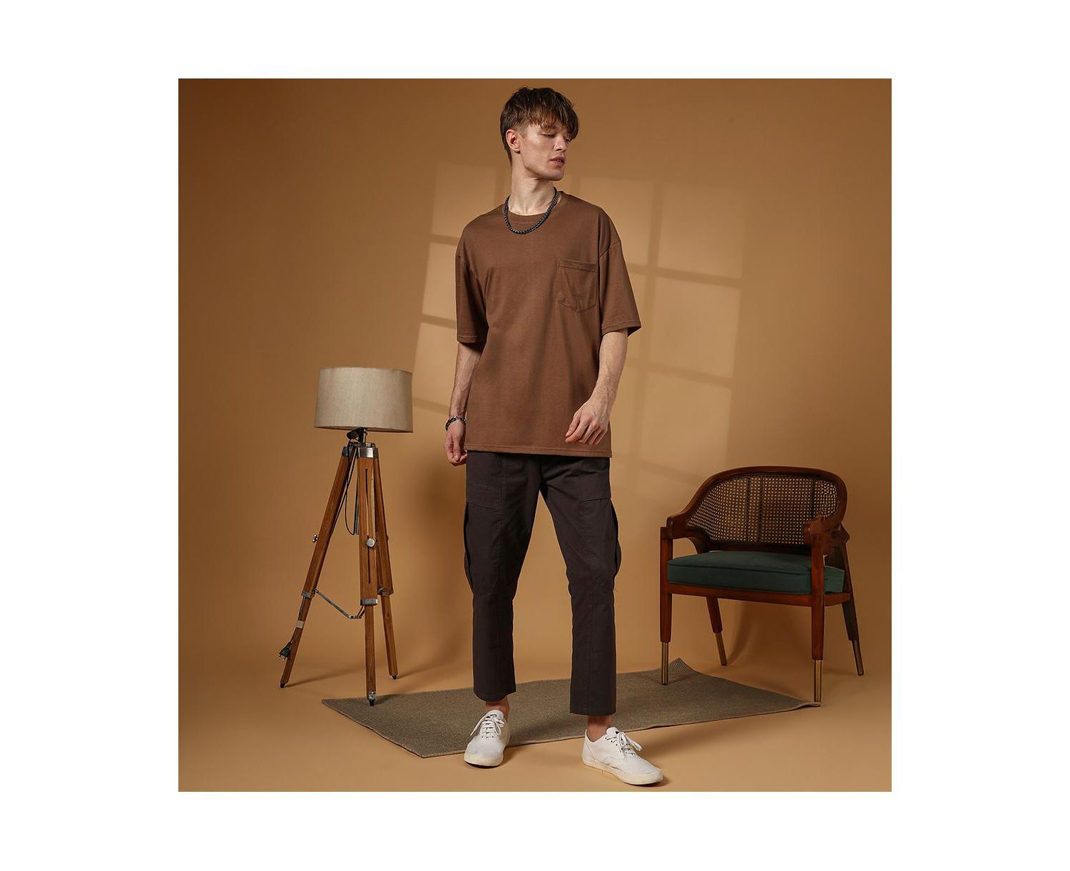 Men's Chocolate Brown Solid Oversized T-Shirt