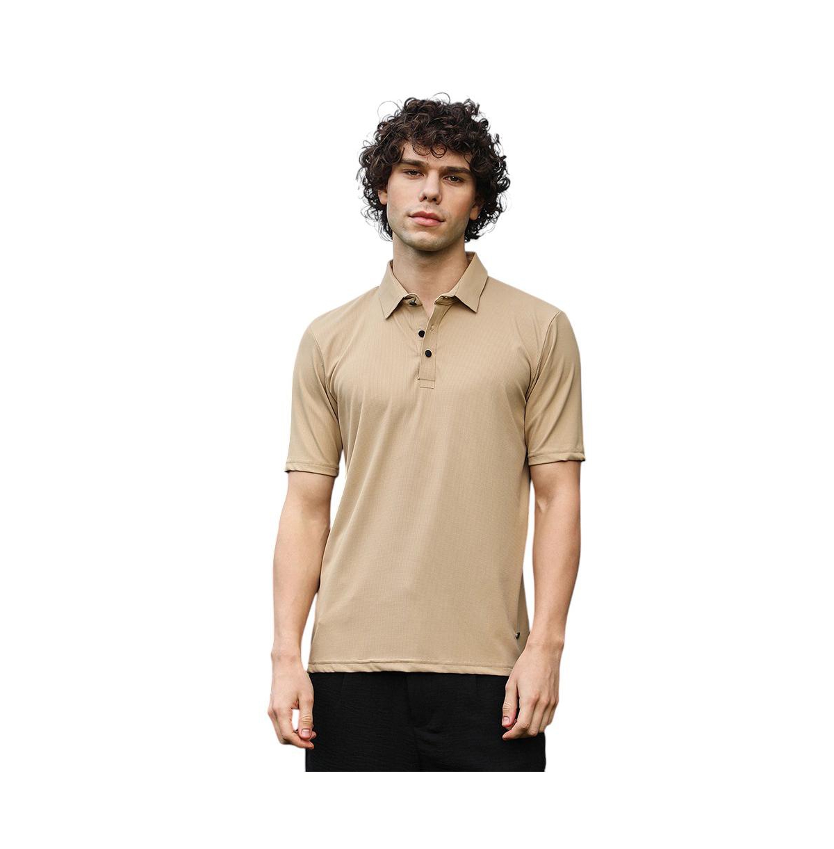 Men's Buff Beige Solid Knit Polo T-Shirt - Beige/khaki