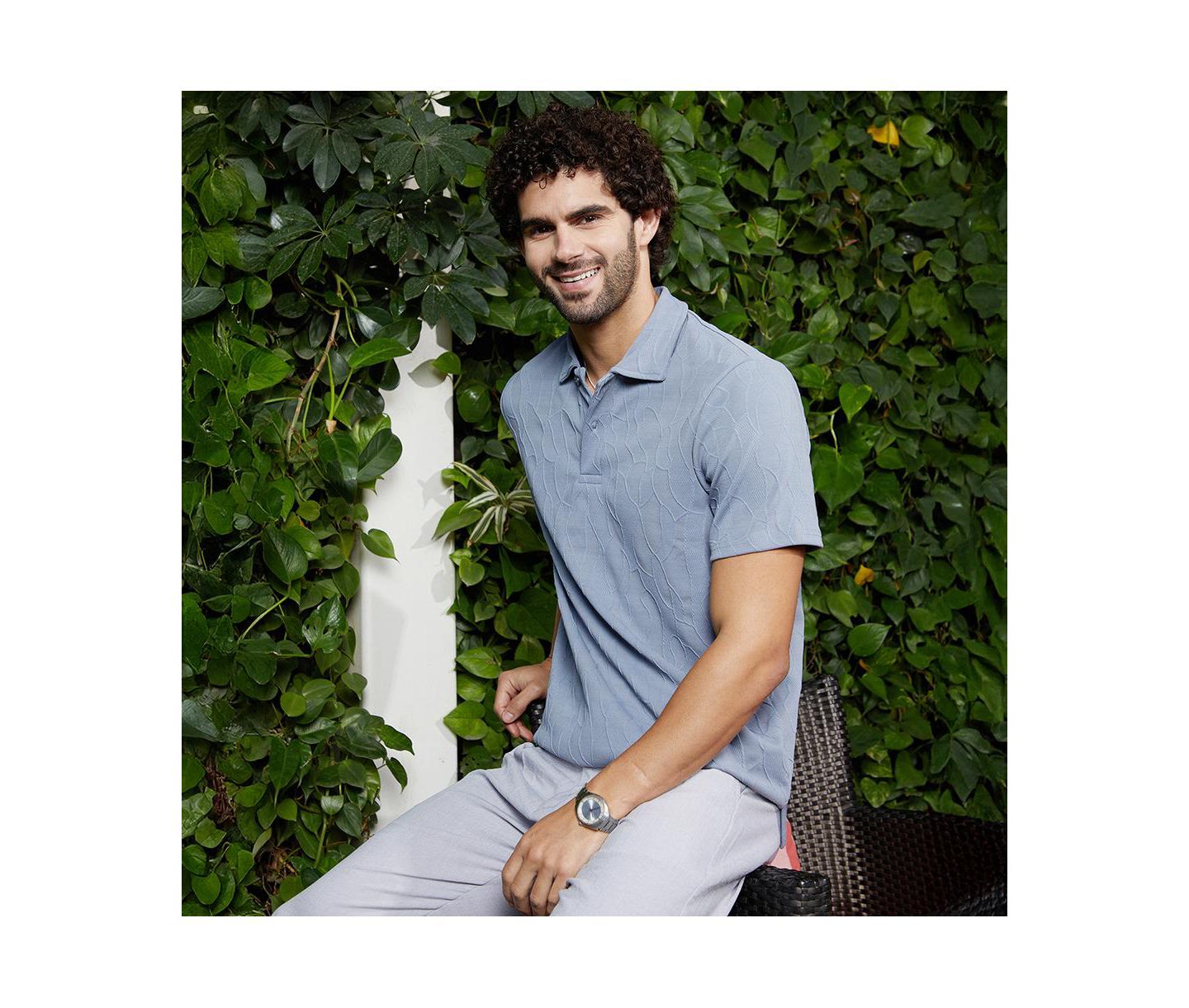 Мужская футболка Cahoot Campus Sutra Powder Blue Veined-Tactile Polo, цвет: Синий — фото 2