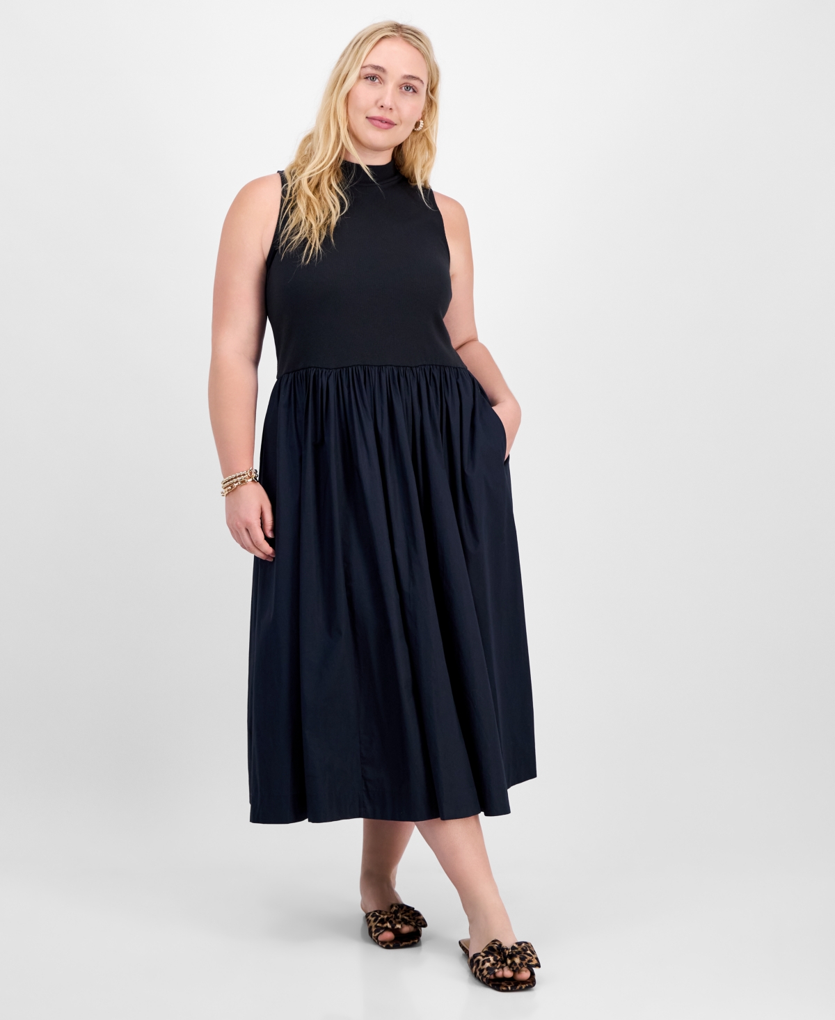 On 34th Women's Sleeveless Tank Midi Dress, Created For Macy's In Black