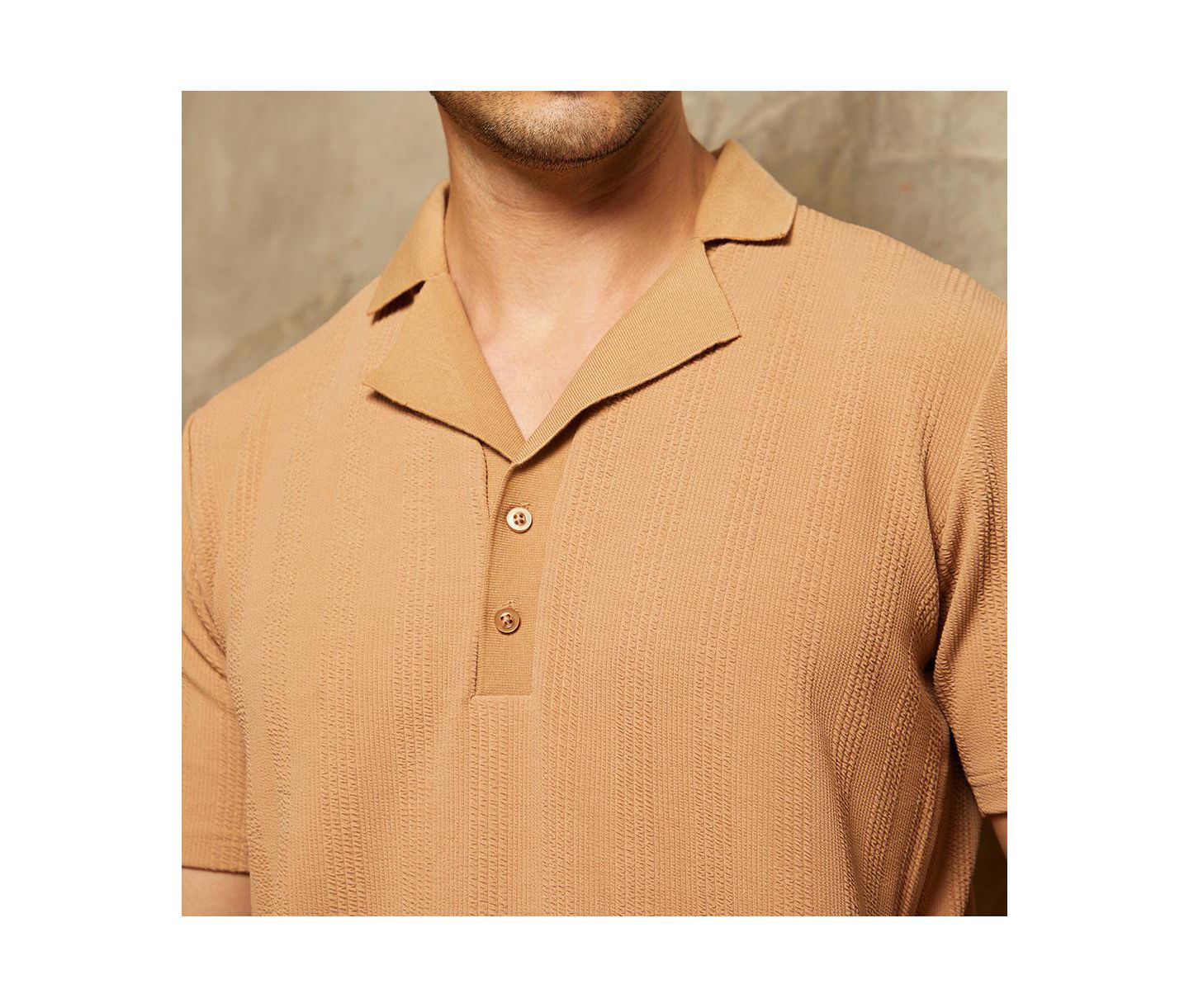 Мужская футболка Cahoot Campus Sutra Peanut Brown Rope-Tactile Cuban Polo, цвет: Коричневый — фото 7