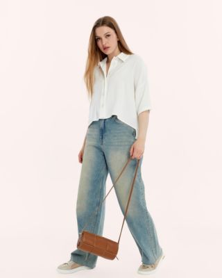 Women's Woven Leather Barrel Bag, Created for Macy's