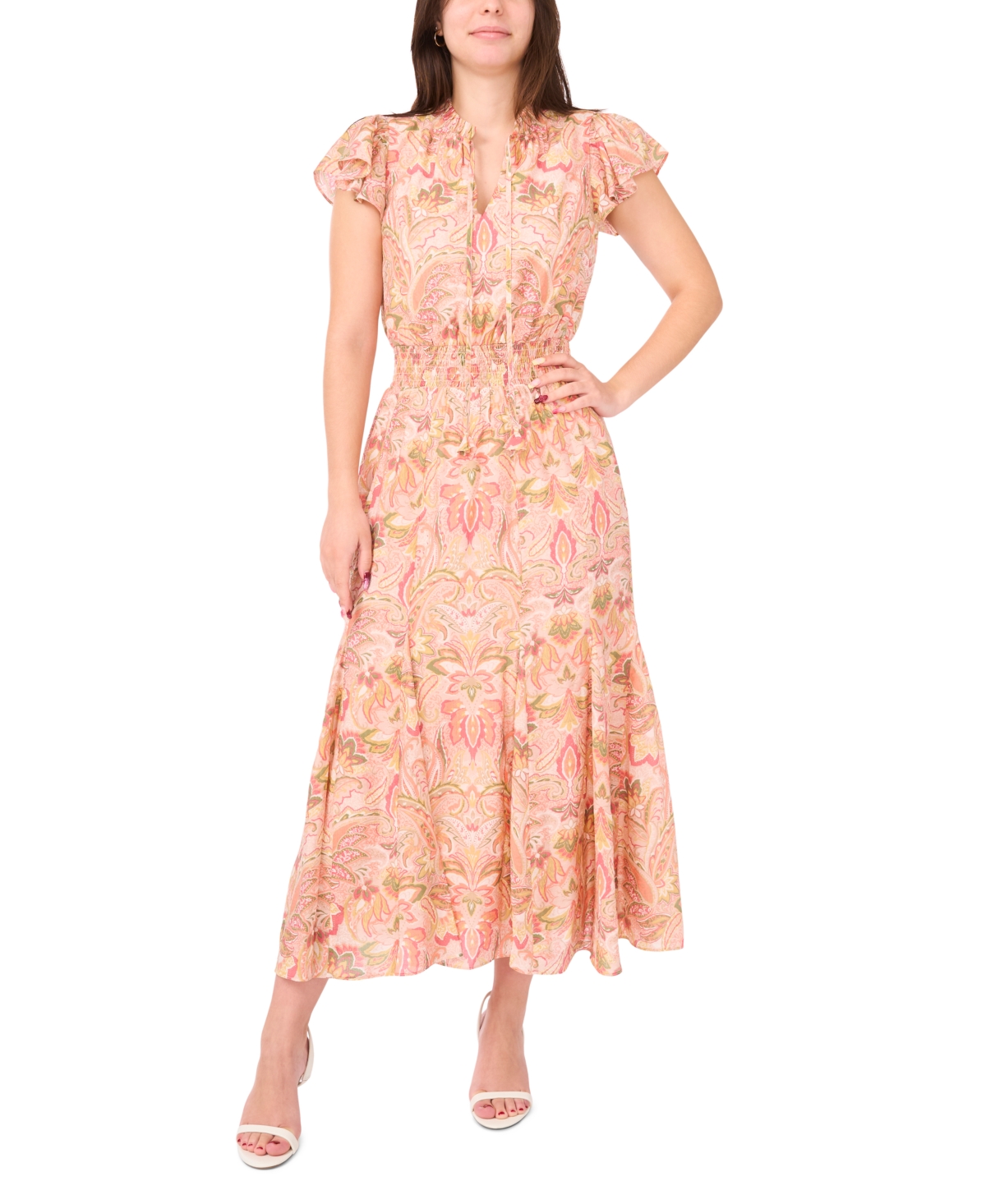 Petite Printed Smocked-Waist Maxi Dress - Lantana