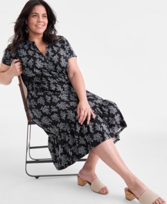 Style & Co Plus Size Printed V-Neck Short-Sleeve Midi Dress