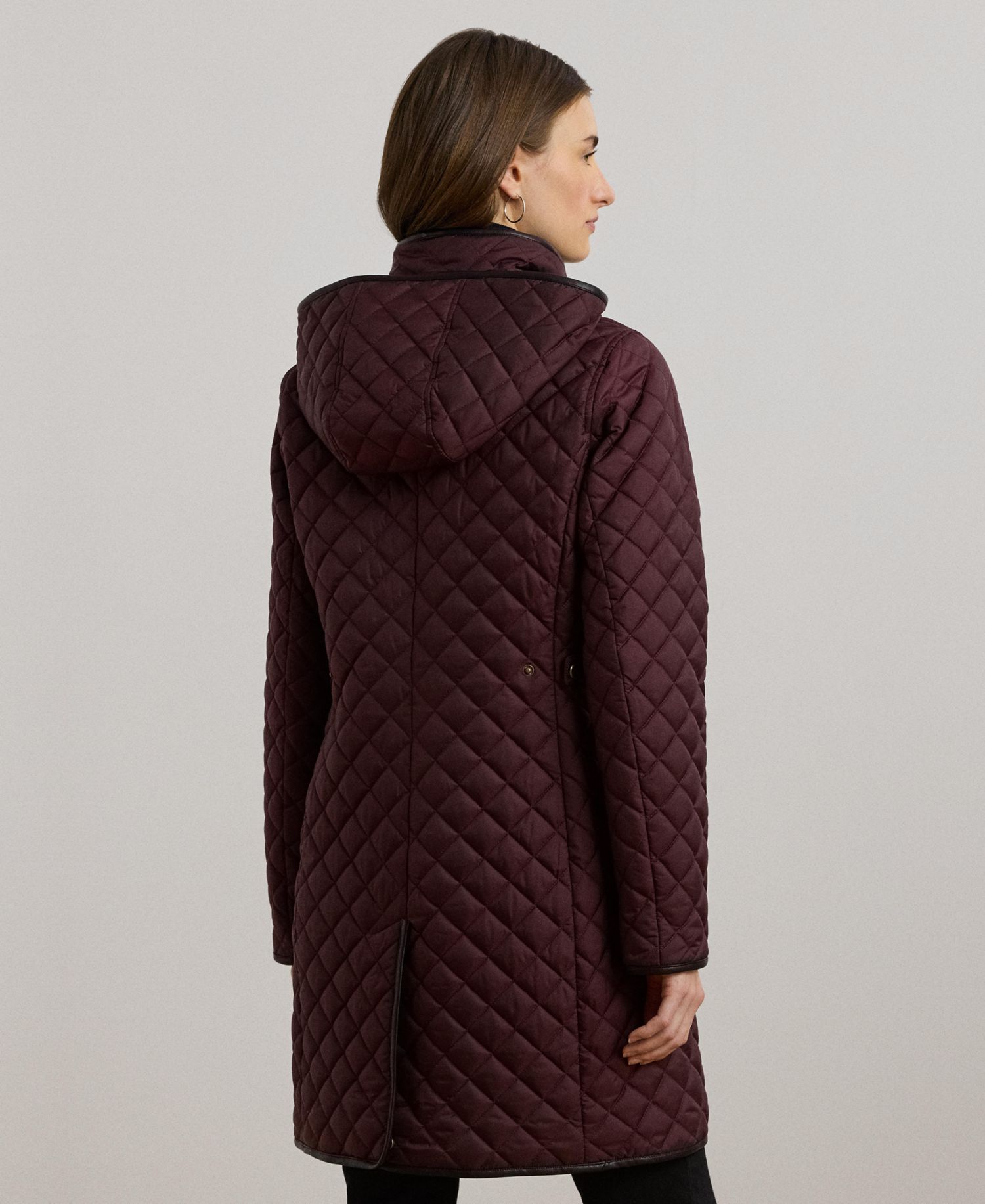 Petite Hooded Quilted Faux-Suede-Trim Coat