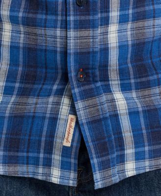 Men's Long Sleeve Button-Down Burnout Plaid Flannel Shirt