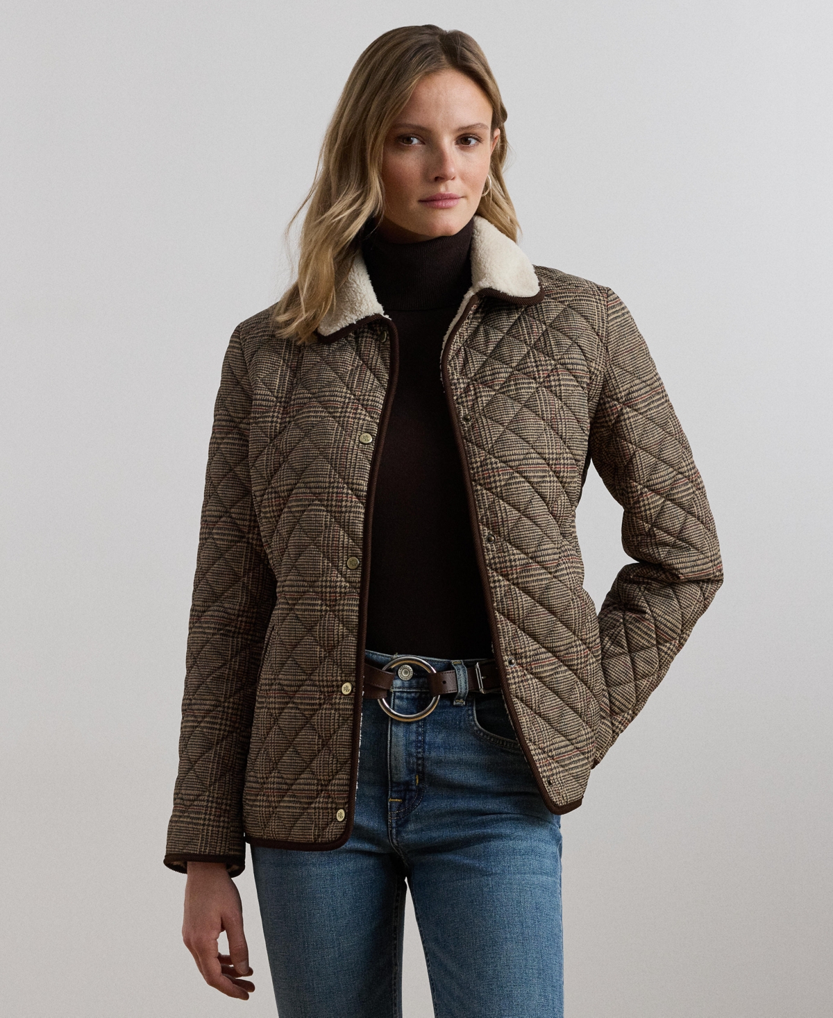Ralph Lauren Women's Faux-sherpa-collar Quilted Coat In Brown
