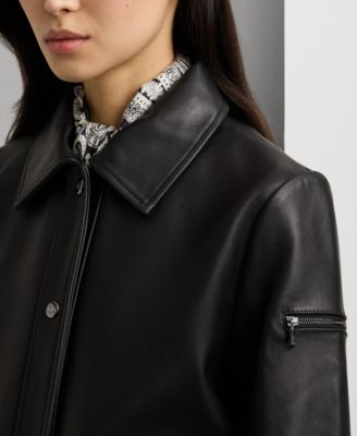 Women's Buttoned Leather Jacket