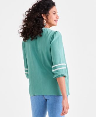 Women's V-Neck Contrast-Trim 3/4-Sleeve Blouse, Exclusively at Macy's 