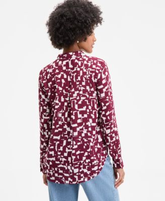 Women's Printed Silky Button-Front Shirt, Exclusively at Macy's