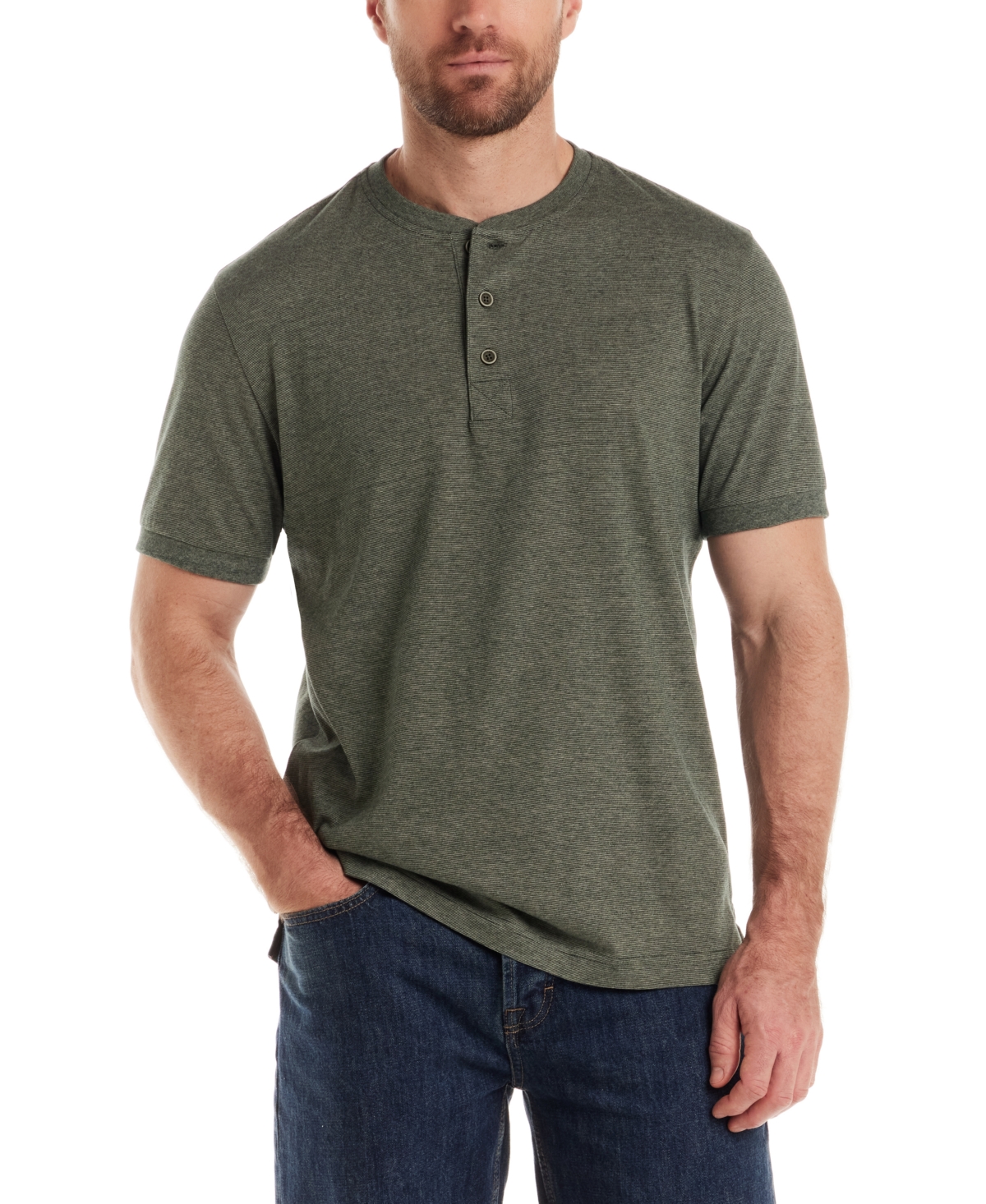 Men's Short Sleeve Microstripe Henley - Cappuccino