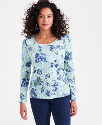 Women's Printed Long-Sleeve Scoop-Neck Knit Top, Exclusively at Macy's
