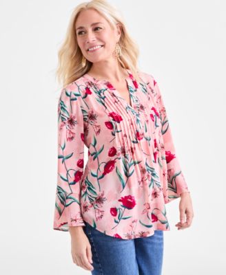 Style & Co - Petite Pleated Floral-Print Top