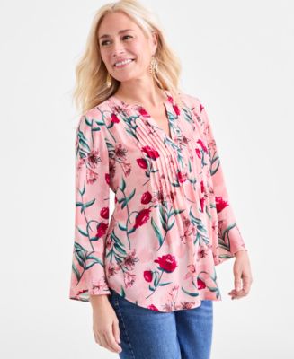 売れ筋商品|||スタイルアンドコー カットソー トップス レディース Women's Printed Pintuck Ruffle Sleeve Top, Exclusively at Macy's White Floral Style & Co Women's Printed Pintuck Ruffle Sleeve Top