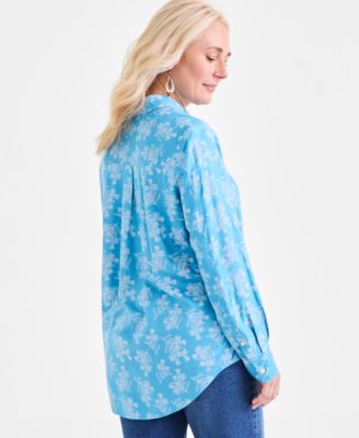 Women's Printed Button-Down Perfect Shirt, Exclusively at Macy's