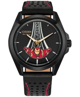 Citizen - Men's Marvel Tony Stark Kinda Sorta Famous Black Leather Strap Watch 43mm