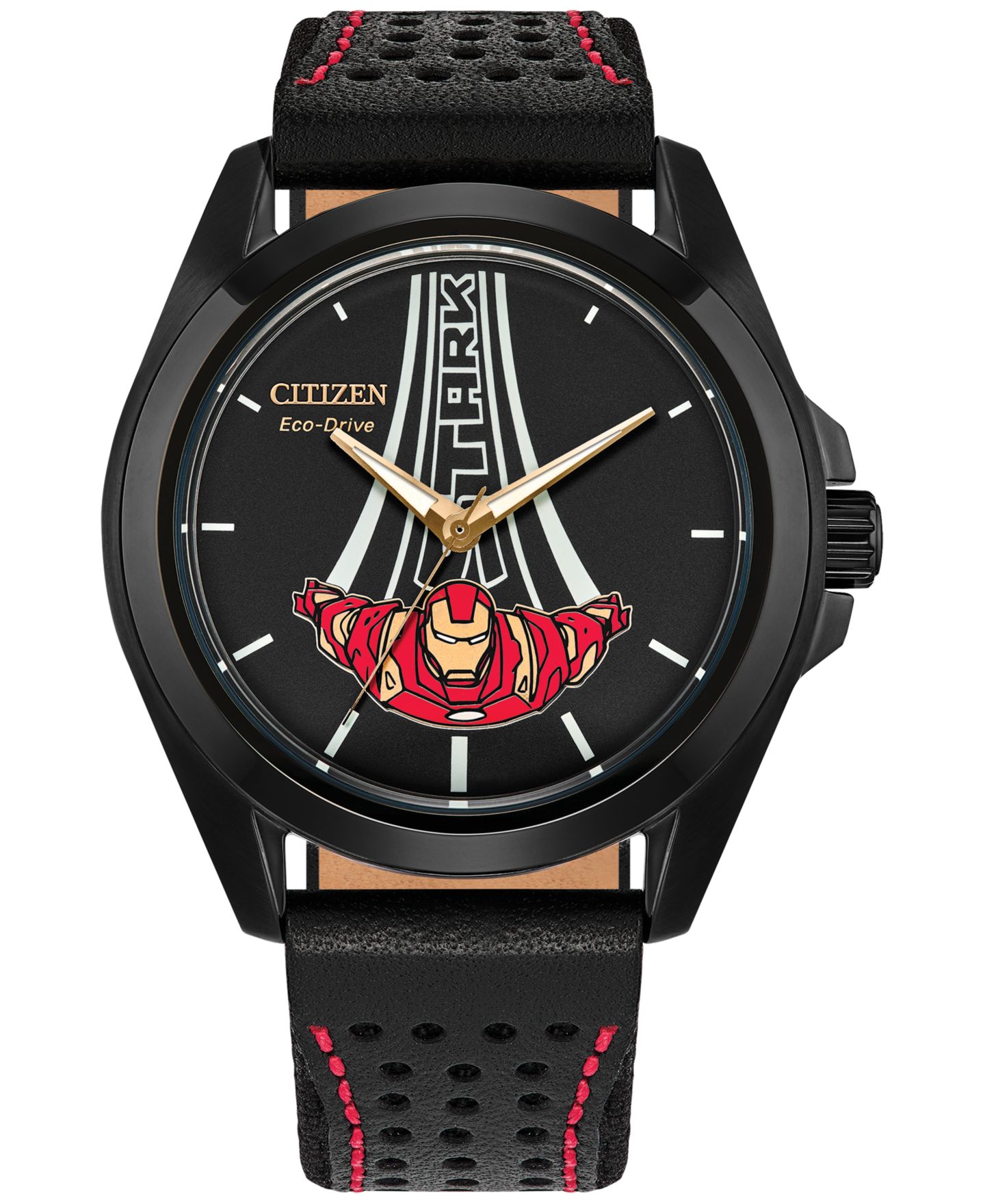 Мужские часы Citizen Eco-Drive Marvel Tony Stark Kinda Sorta Famous Black Leather Strap Watch 43mm — фото 1